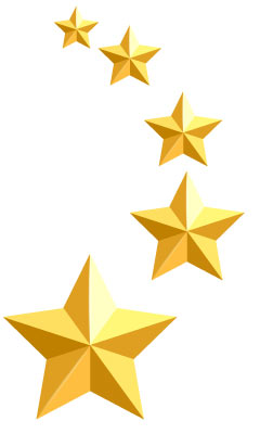 5 gold stars in a curved vertical row